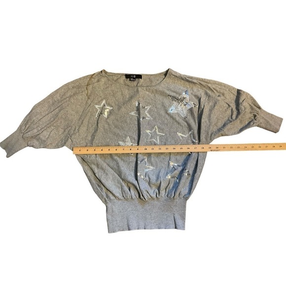 Forever 21 Cropped Sweatshirt Women SZ M Gray Star Print Long Sleeve Ribbed Hem - Picture 4 of 6